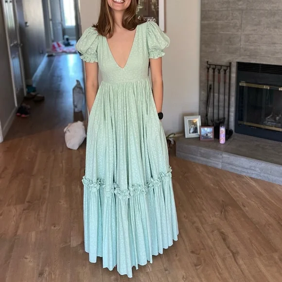 Selkie Milk Jade Prairie Dress - Ruffled Tiered Maxi Dress - Picture 3 of 4